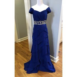 Royal Blue Formal Prom Party Wedding Long Gown Dress with Rhinestone Waist Sz 4